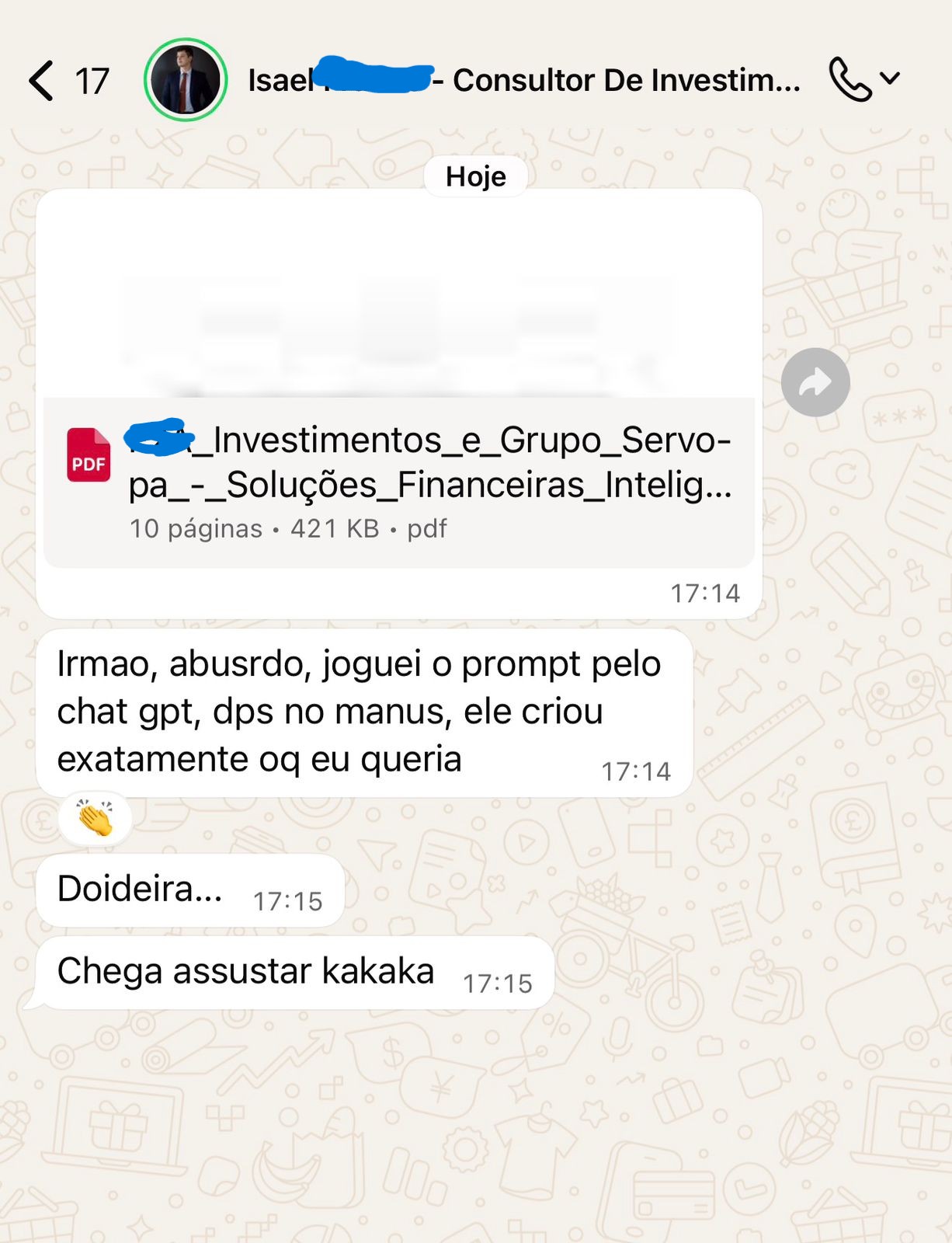 Isael criou a apresentação com ChatGPT e Manus